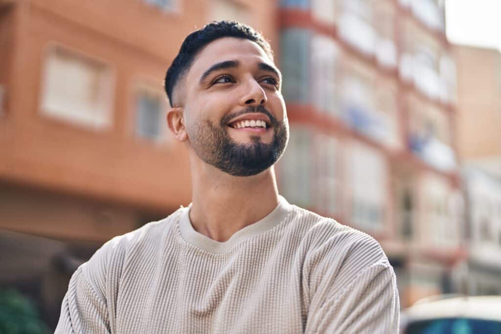 Young,Arab,Man,Smiling,Confident,Standing,At,Street